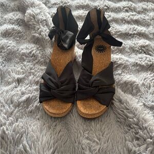 Ugh Black Knot-Wrap Cork Wedge Sandals - Women
